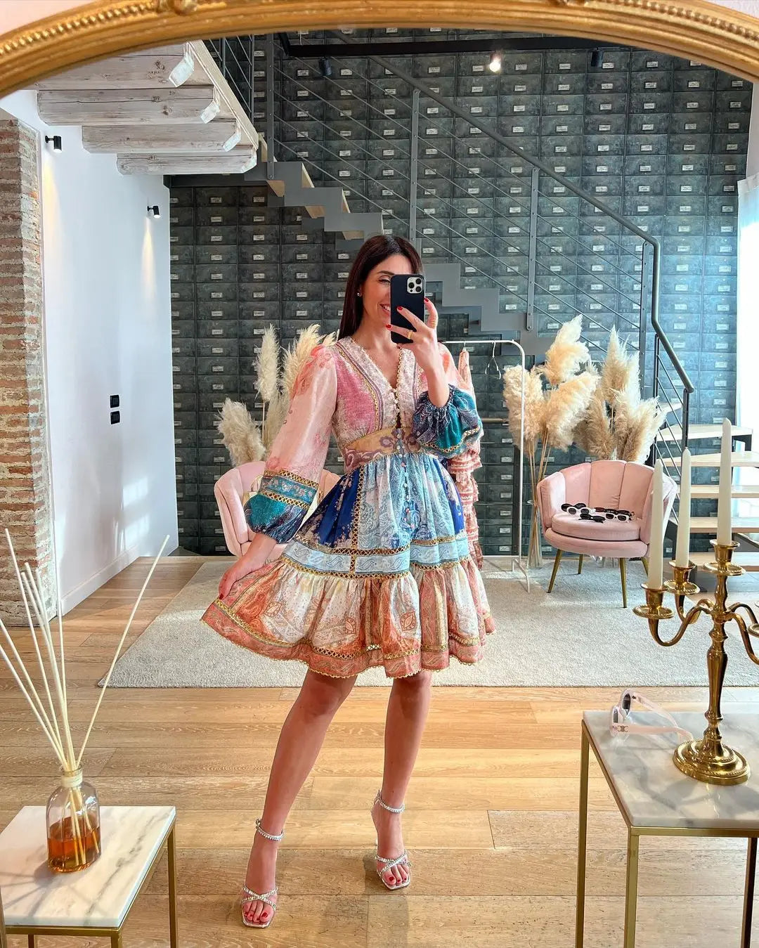 Gricelda - Rosa Vintage-Print-Kleid