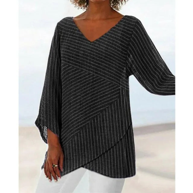 Blaues gestreiftes Langarmshirt - Isa