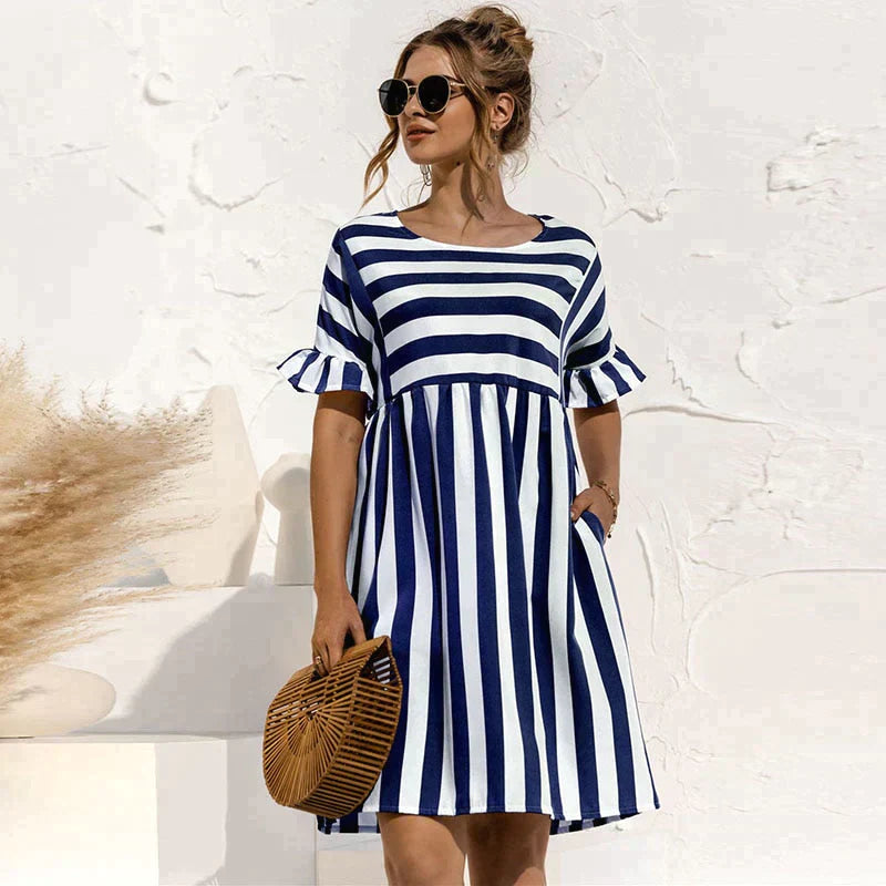 Zoey - Blau Gestreiftes Sommerkleid