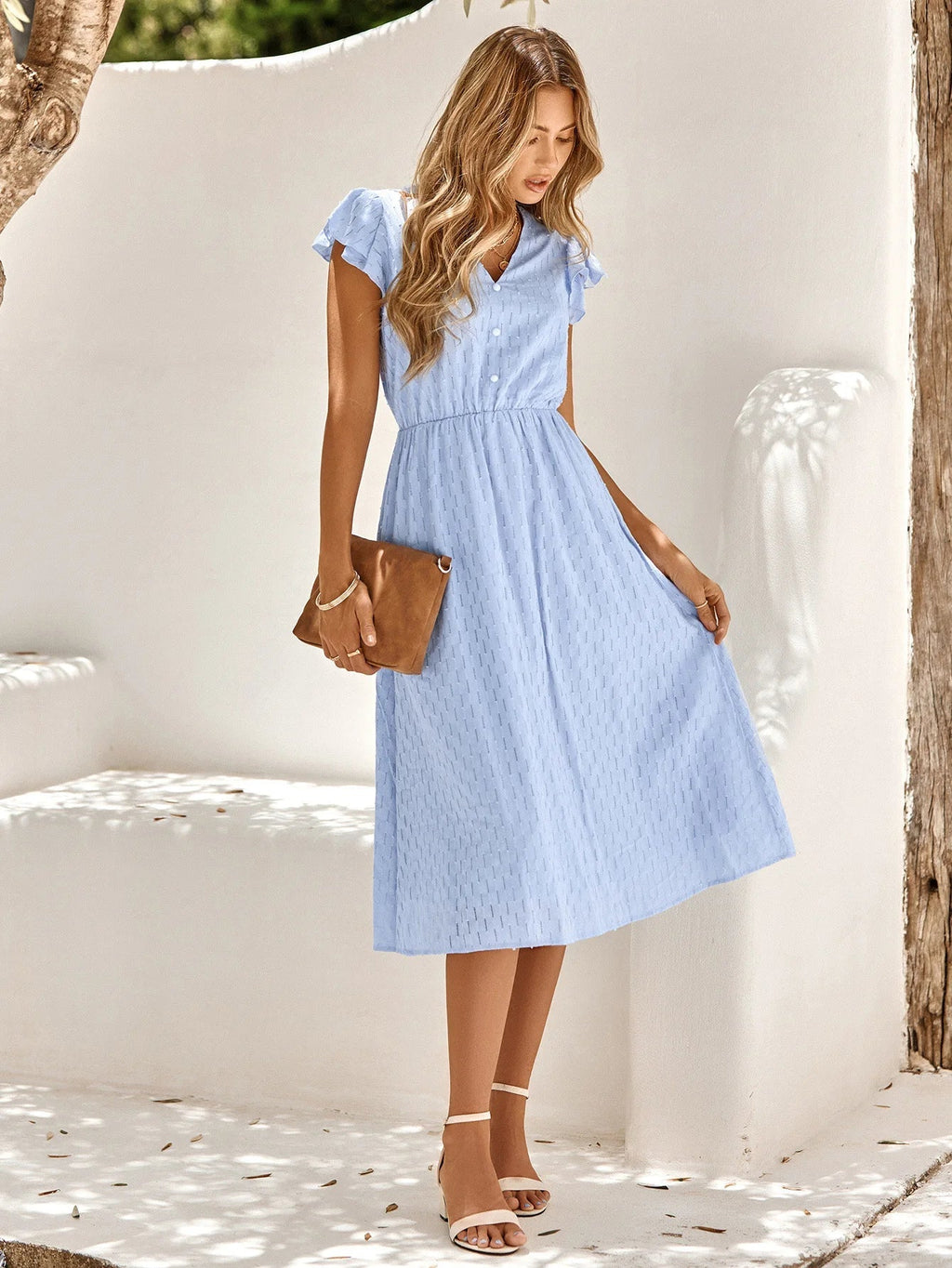 Weiße V-Ausschnitt Sommerkleid - Johnna