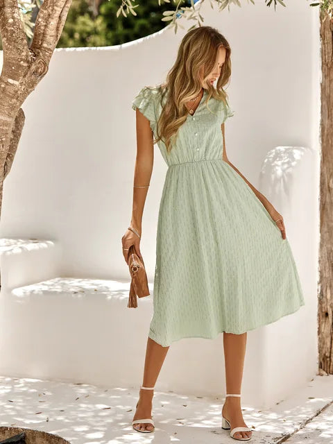 Weiße V-Ausschnitt Sommerkleid - Johnna