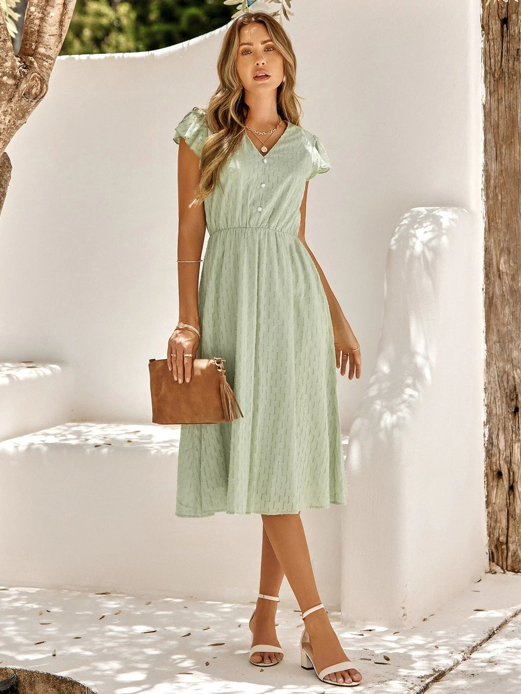 Weiße V-Ausschnitt Sommerkleid - Johnna