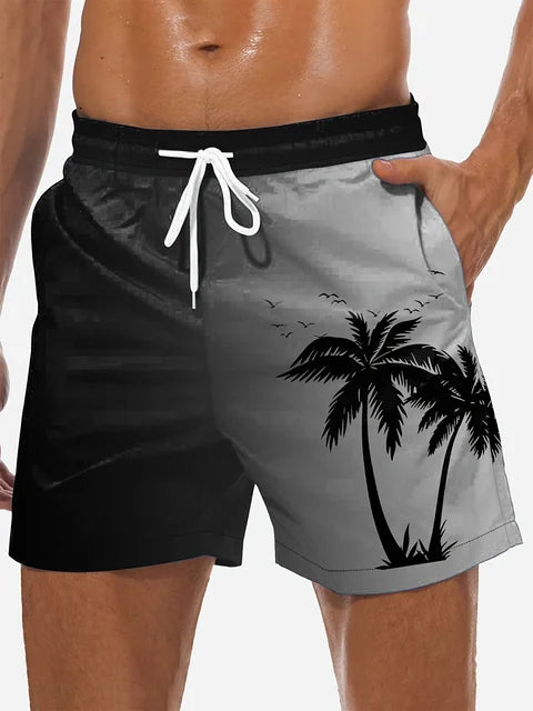 Schwarze Lockere Strandshorts mit Kokospalmen-Print - Tim