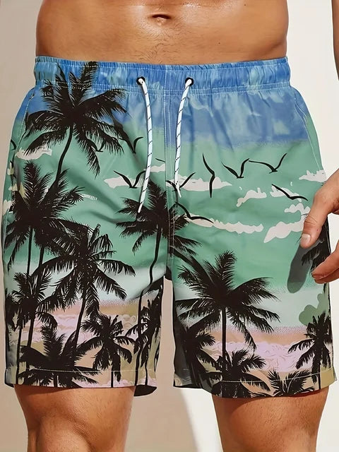 Schwarze Lockere Strandshorts mit Kokospalmen-Print - Tim
