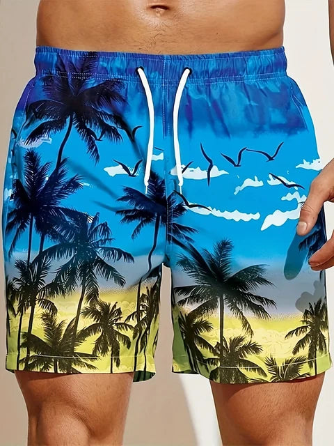 Schwarze Lockere Strandshorts mit Kokospalmen-Print - Tim