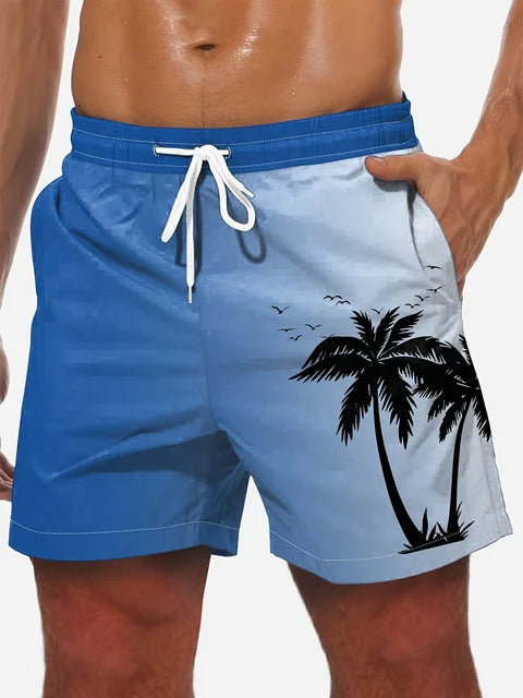 Schwarze Lockere Strandshorts mit Kokospalmen-Print - Tim
