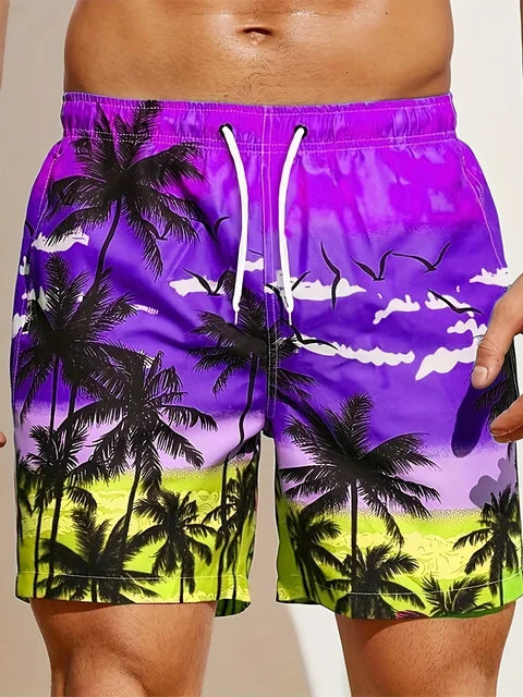 Schwarze Lockere Strandshorts mit Kokospalmen-Print - Tim