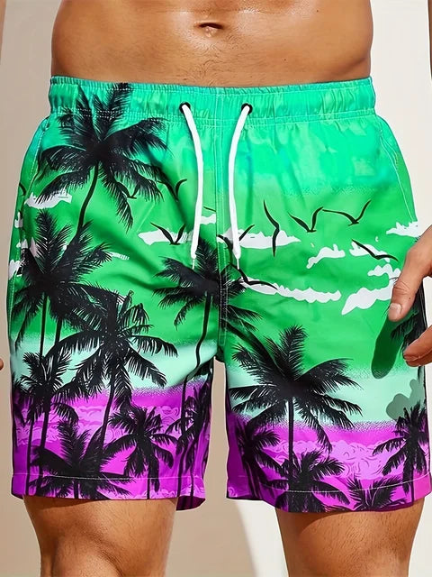 Schwarze Lockere Strandshorts mit Kokospalmen-Print - Tim