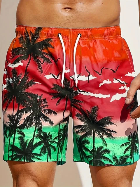 Schwarze Lockere Strandshorts mit Kokospalmen-Print - Tim