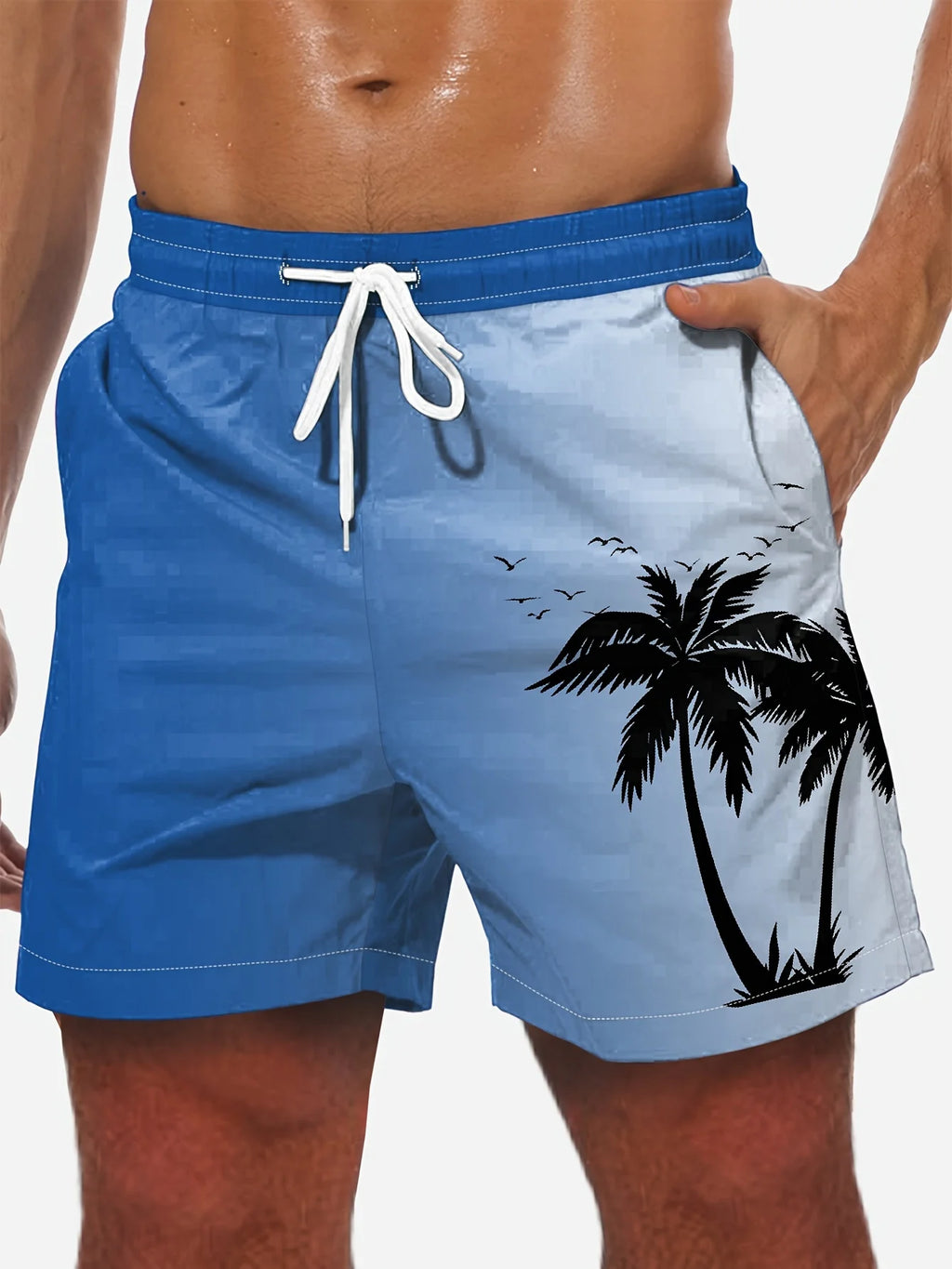 Schwarze Lockere Strandshorts mit Kokospalmen-Print - Tim