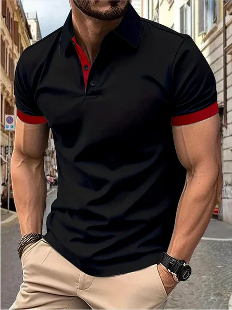 Schwarz-Rotes Polo-Shirt mit Farbblock - Max