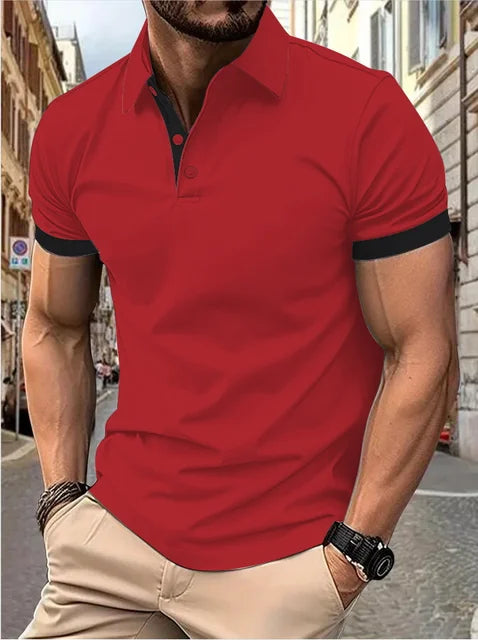 Schwarz-Rotes Polo-Shirt mit Farbblock - Max