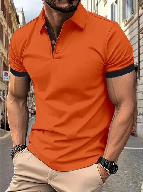 Schwarz-Rotes Polo-Shirt mit Farbblock - Max