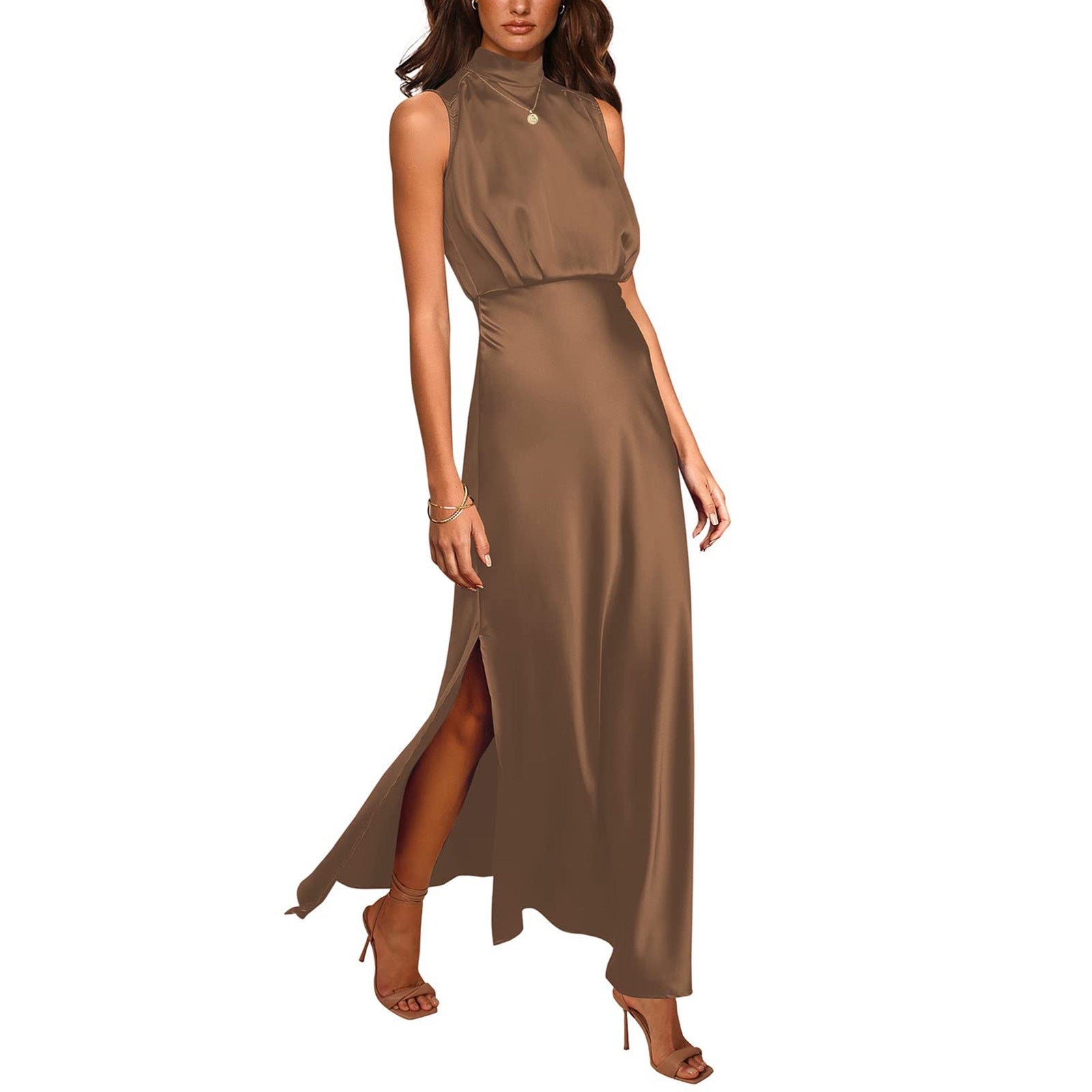 Kaffeebraunes Neckholder-Abendkleid - Shirlee