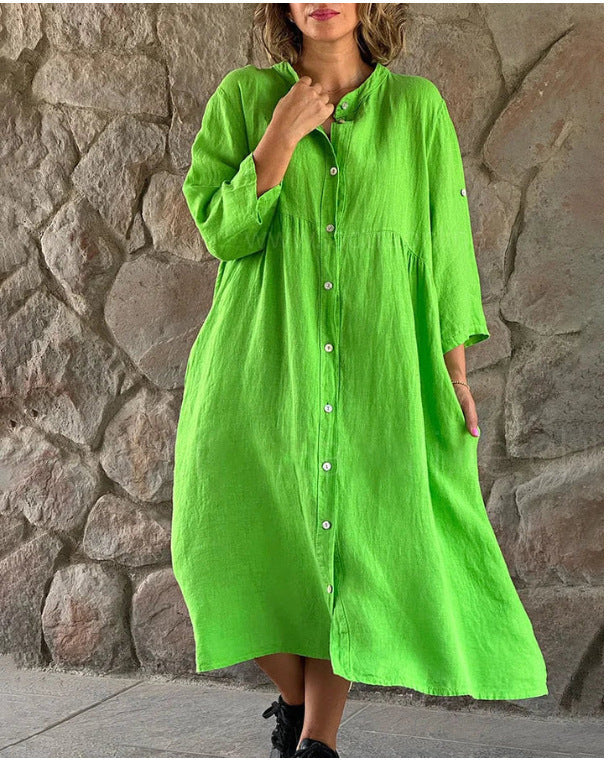 Lara - Rosa Hemdblusenkleid aus Baumwolle und Leinen