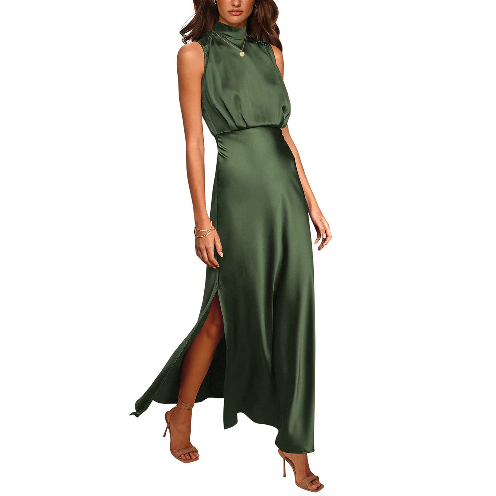 Kaffeebraunes Neckholder-Abendkleid - Shirlee