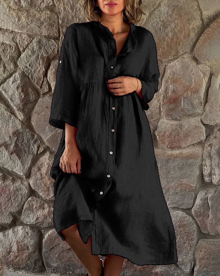 Lara - Rosa Hemdblusenkleid aus Baumwolle und Leinen