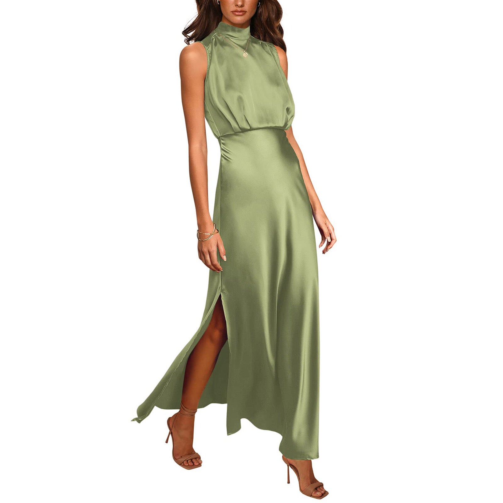 Kaffeebraunes Neckholder-Abendkleid - Shirlee