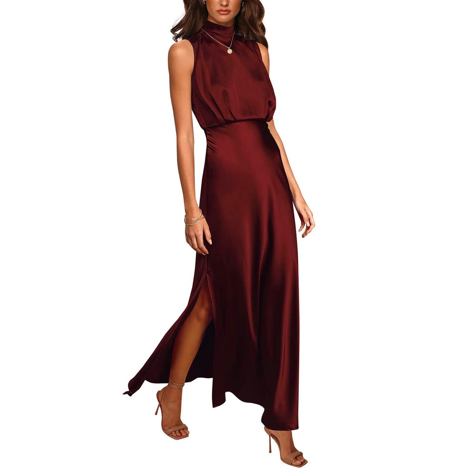 Kaffeebraunes Neckholder-Abendkleid - Shirlee