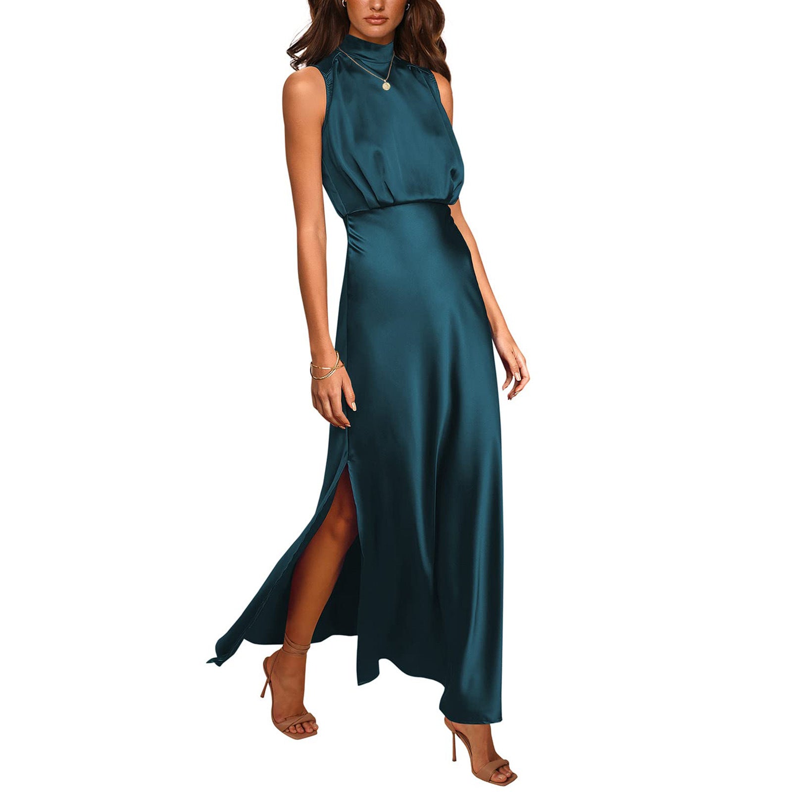 Kaffeebraunes Neckholder-Abendkleid - Shirlee