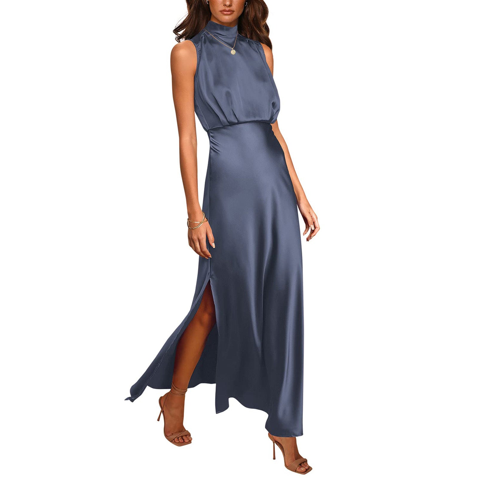 Kaffeebraunes Neckholder-Abendkleid - Shirlee