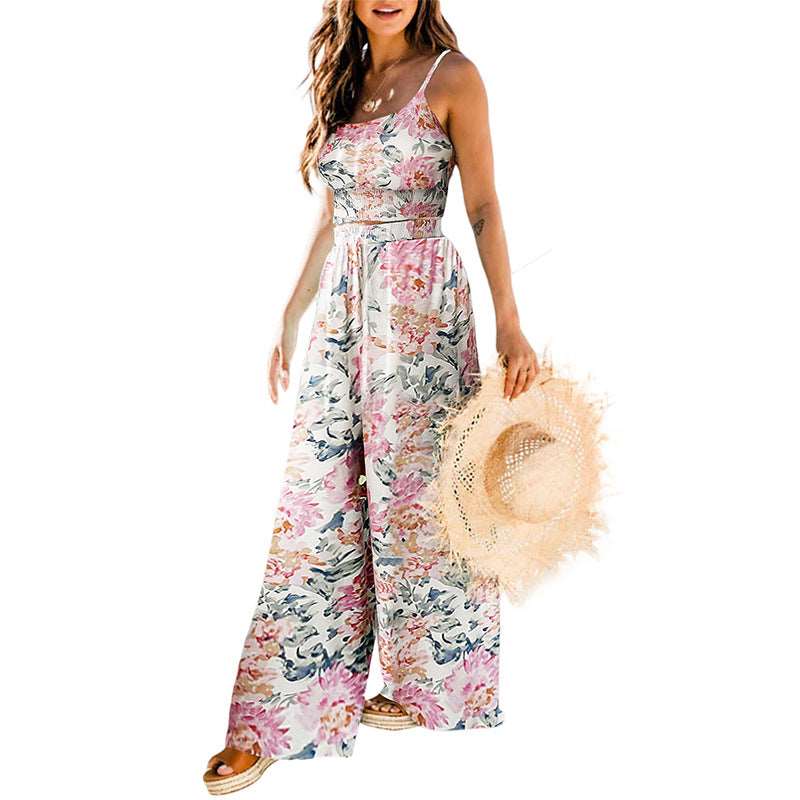 Türkisgrünes Boho Blumen Zweiteiliges Hosen-Set - Pia