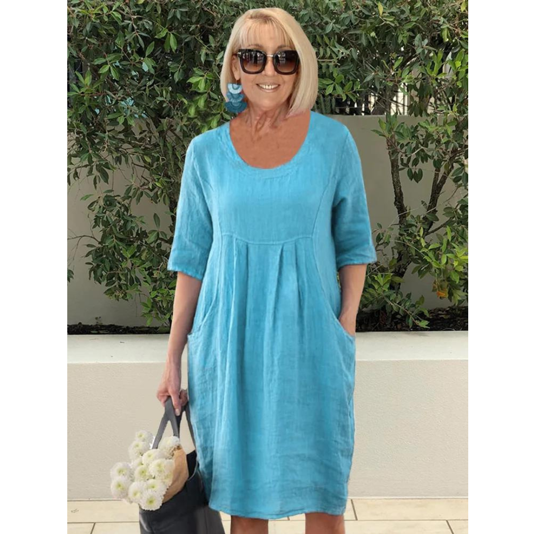 Amelia - Rosa elegantes Oversized-Kleid mit Taschen