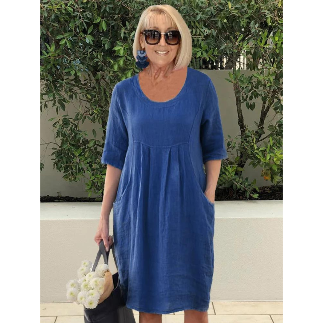 Amelia - Rosa elegantes Oversized-Kleid mit Taschen