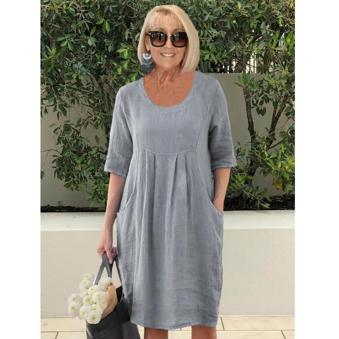 Amelia - Rosa elegantes Oversized-Kleid mit Taschen