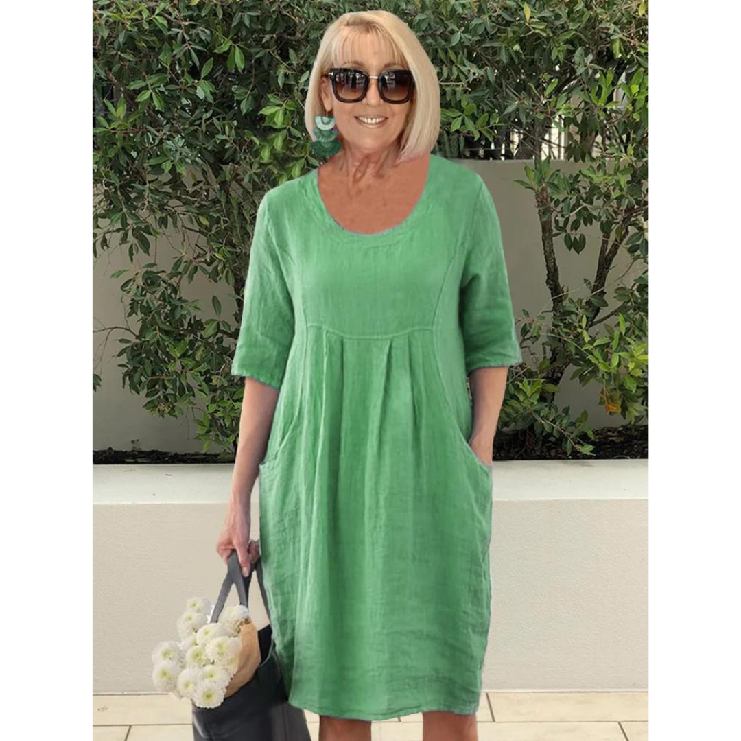 Amelia - Rosa elegantes Oversized-Kleid mit Taschen