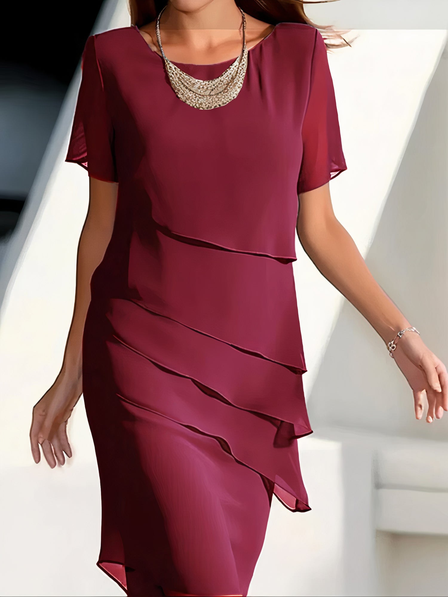 Rotes Plissiertes Chiffonkleid - Jeannette