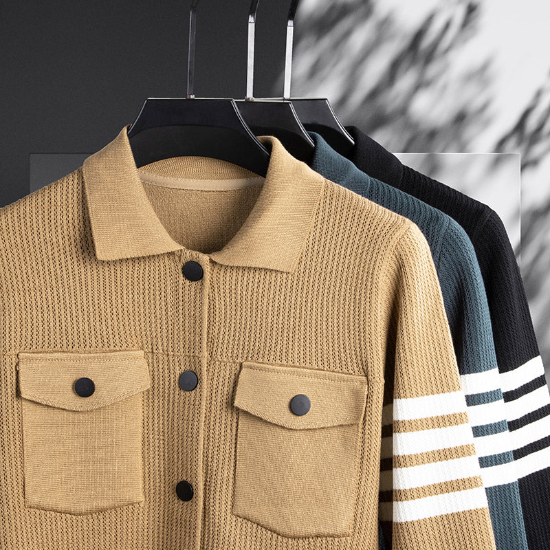 Khaki Strick-Cardigan mit Sportlichen Details - Jonas