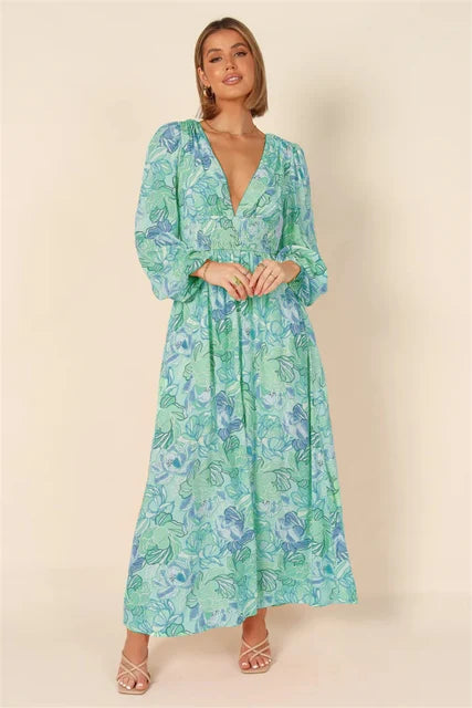 Rosa Boho Chiffon Midi Kleid - Eunice