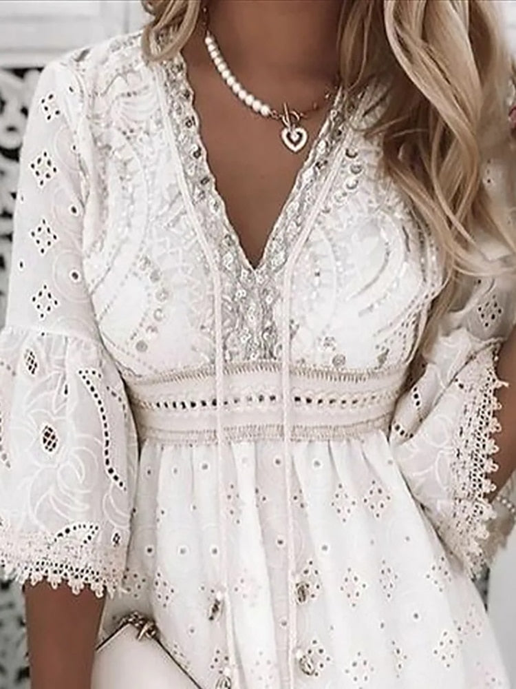 Weiße Boho Ibiza Kleid - Shania