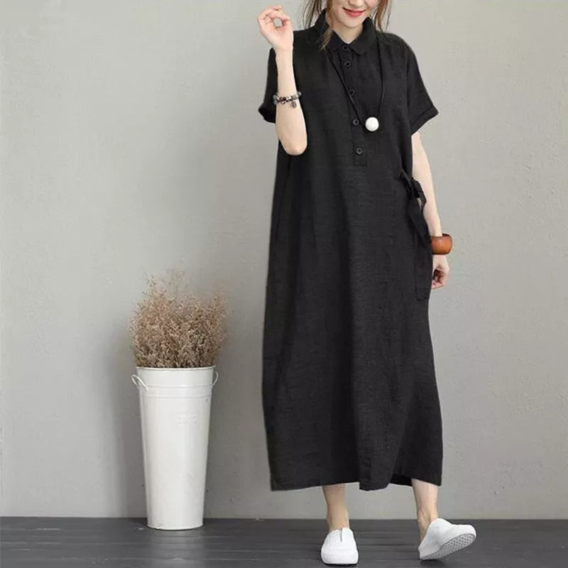 Armeegrünes Leinenkleid - Emma