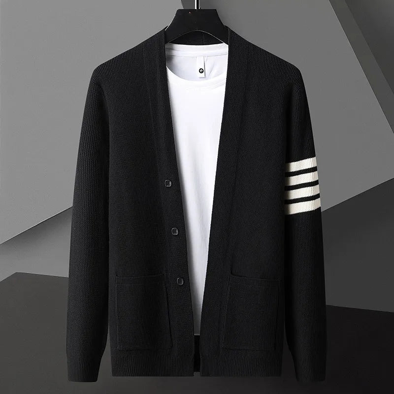Beiger Strick-Cardigan mit Streifenmuster - Max