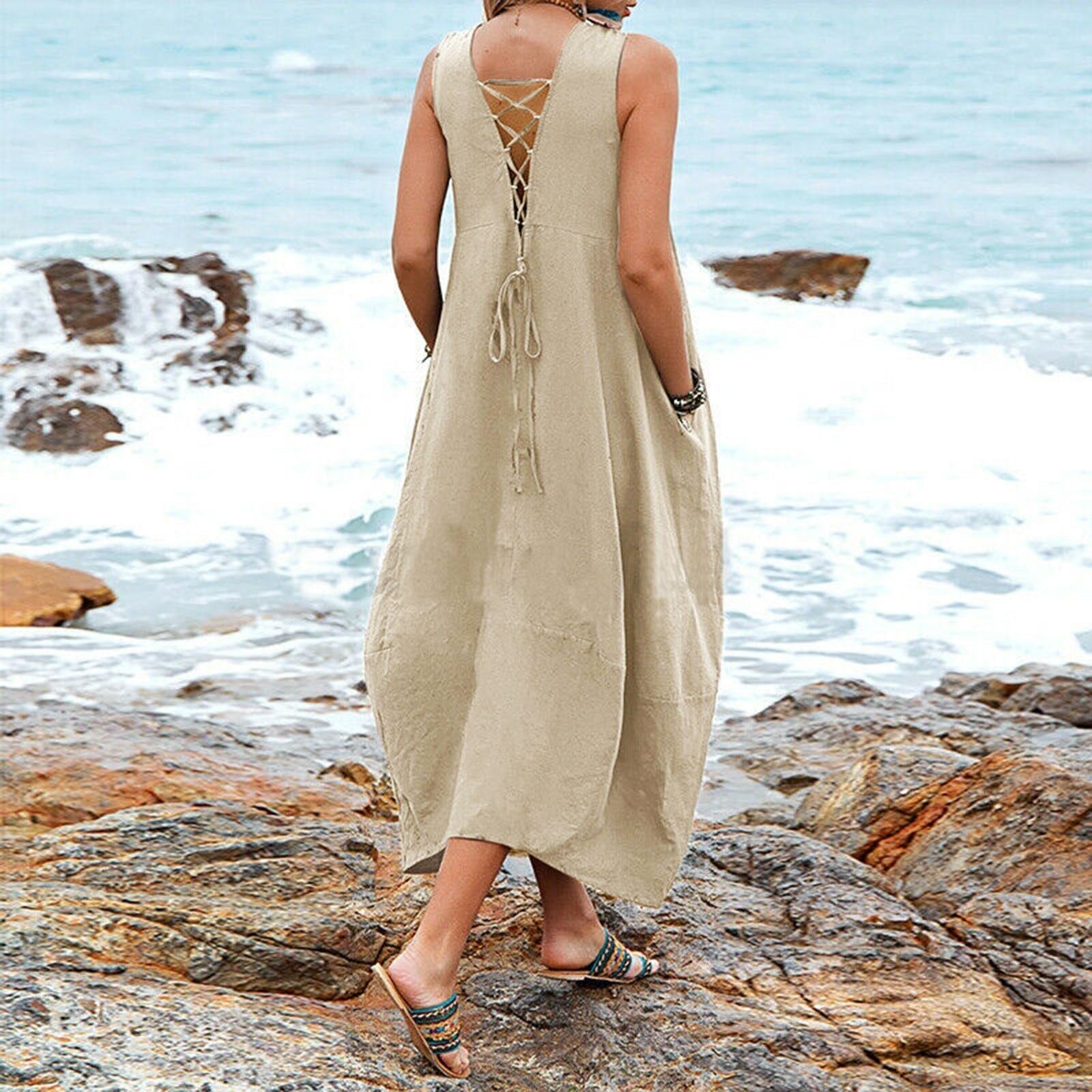 Luna - Rotes Langes Sommerkleid Casual