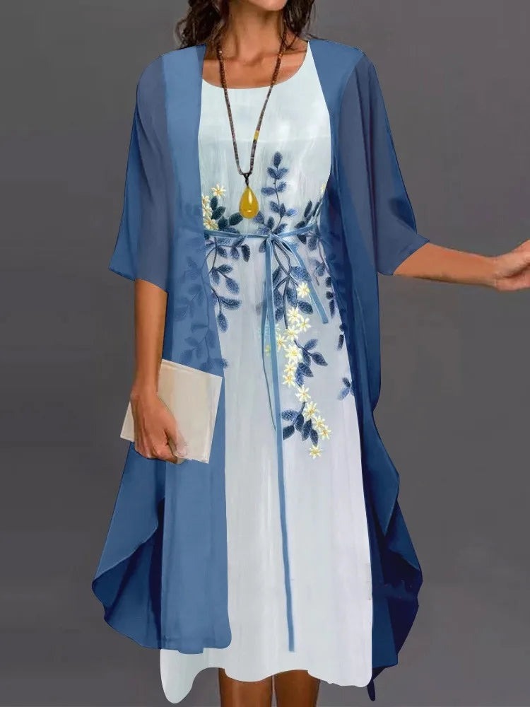 Blaue Blumen Strickjacke - Fleur
