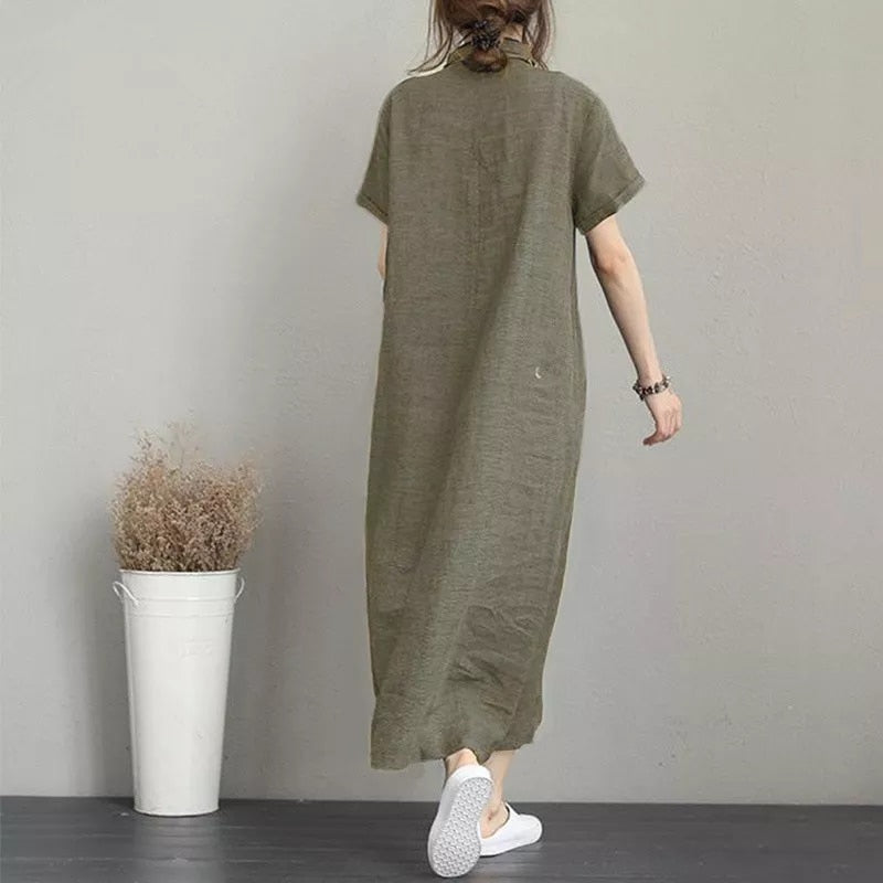 Armeegrünes Leinenkleid - Emma