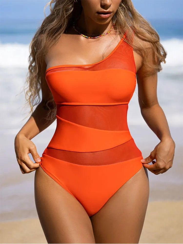 Auriel - Sinnlicher Orangen One-Shoulder Badeanzug