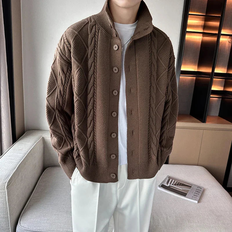 Kaffeebrauner handgestrickter Cardigan - Sophie
