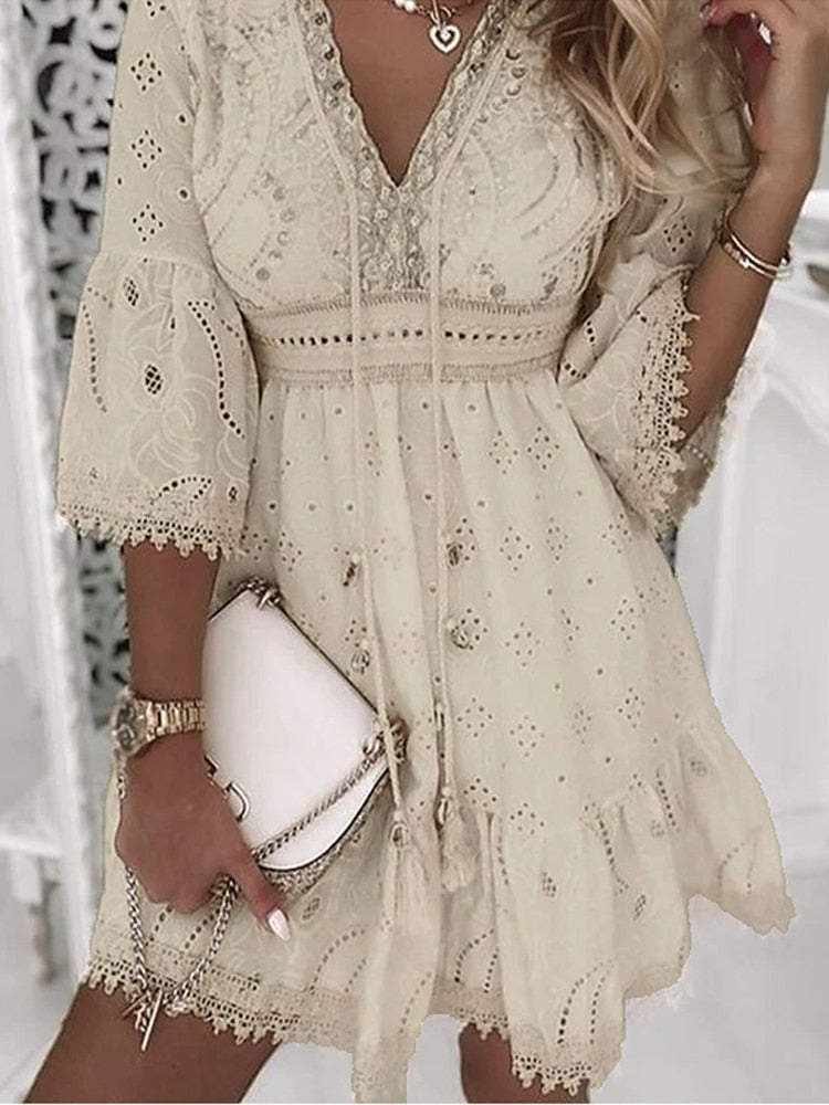 Weiße Boho Ibiza Kleid - Shania