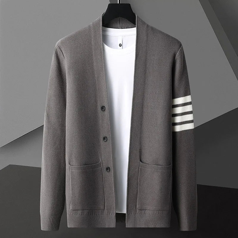 Beiger Strick-Cardigan mit Streifenmuster - Max