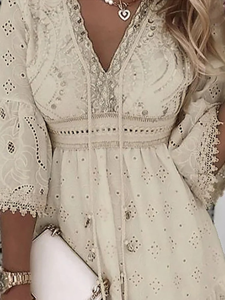 Weiße Boho Ibiza Kleid - Shania