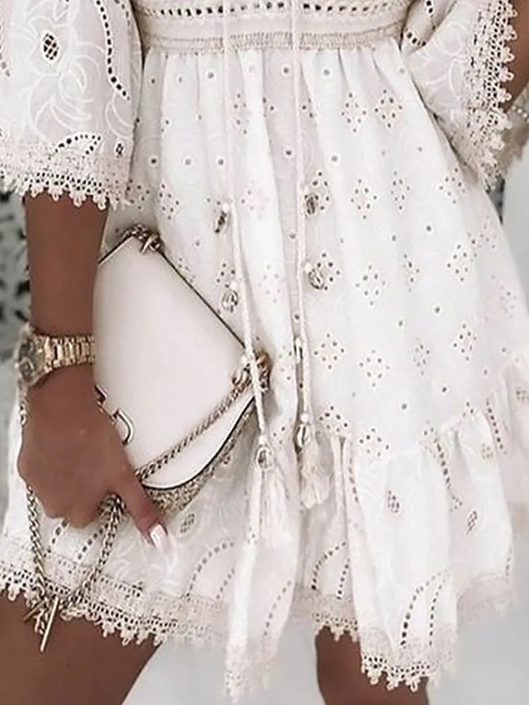 Weiße Boho Ibiza Kleid - Shania
