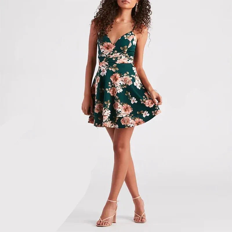 Alysson - Grünes Blumenmuster-Cocktailkleid