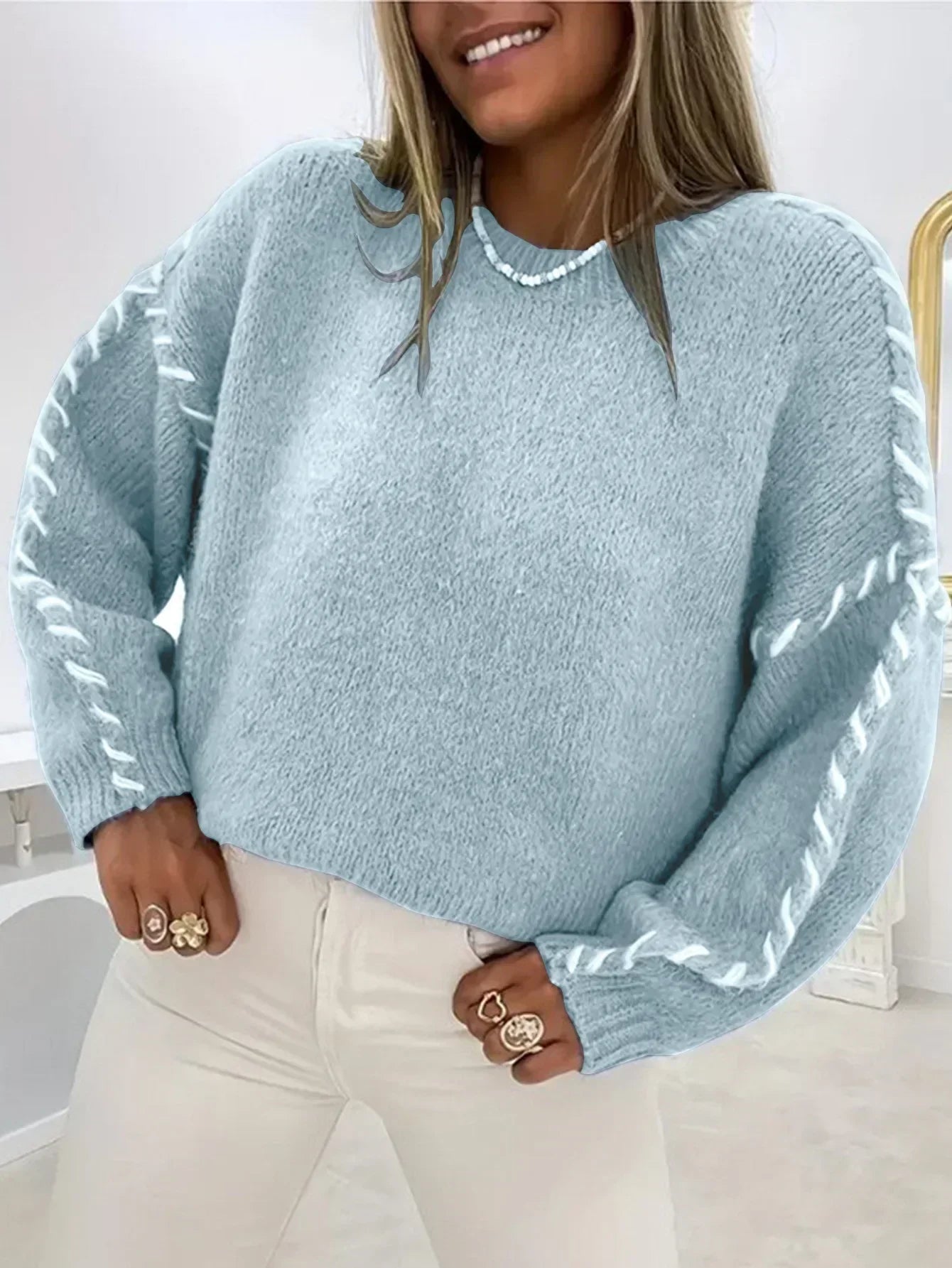 Warmer Strickpullover Weiß - Livia
