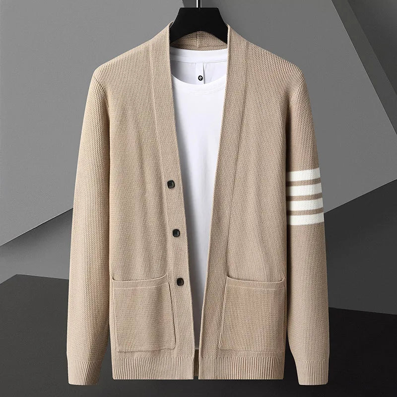 Beiger Strick-Cardigan mit Streifenmuster - Max