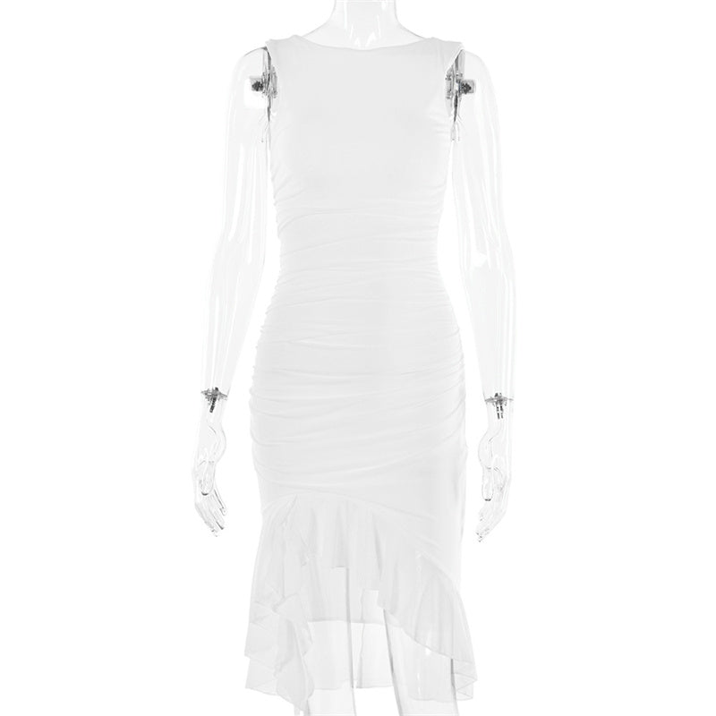 Olivgrüne Midi Kleid mit Rüschen - Rozz
