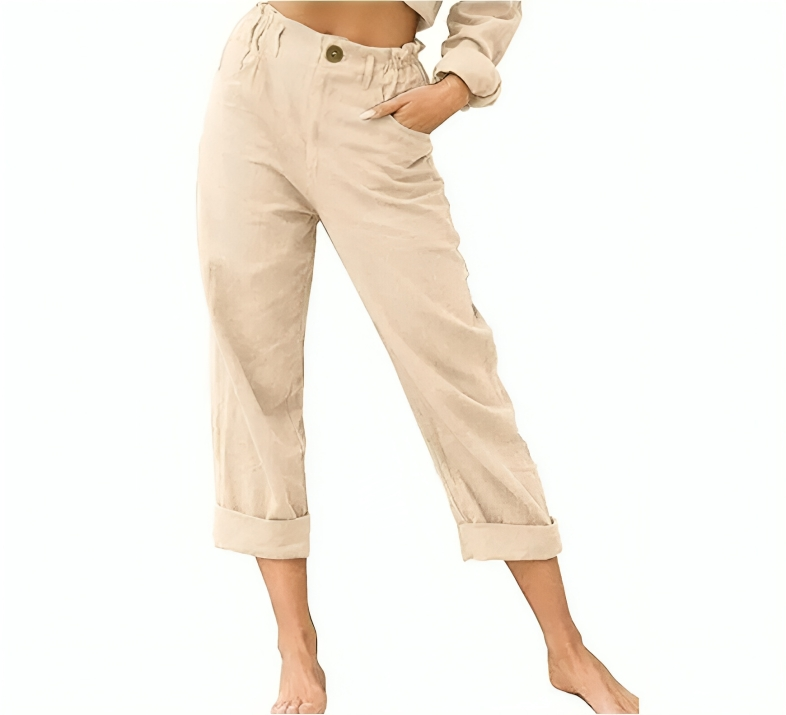 Khaki Leinen High-Waist Hose - Clara